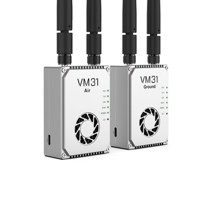 VM31 Video&amp;Data&amp;RC bağlantısı iki frekans seçeneğine sahiptir ((800MHz、1.4GHz) ile 15km dereceli (hava-yer) iletim menzili.